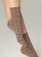 Плотные женские носки с вывязанным рисунком «сердечки» fantasy nero-natural, , 36-39 (23-25), CONTE ELEGANT, - 2