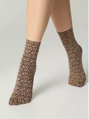 Плотные женские носки с вывязанным рисунком «сердечки» fantasy nero-natural, , 36-39 (23-25), CONTE ELEGANT, - 1