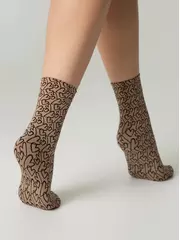 Плотные женские носки с вывязанным рисунком «сердечки» fantasy nero-natural, , 36-39 (23-25), CONTE ELEGANT, - 3