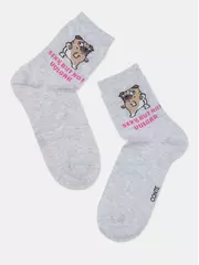 Женские хлопковые носки happy с рисунками 607 светло-серый, , 36-39 (23-25), CONTE ELEGANT, - 6