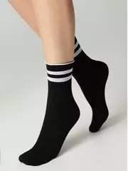 Удлиненные носки с волнистой резинкой в полоску fantasy nero-bianco, , 36-38 (23-25), CONTE ELEGANT, - 1