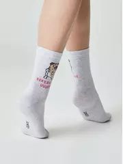 Женские хлопковые носки happy с рисунками 607 светло-серый, , 36-39 (23-25), CONTE ELEGANT, - 3