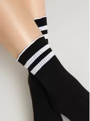 Удлиненные носки с волнистой резинкой в полоску fantasy nero-bianco, , 36-38 (23-25), CONTE ELEGANT, - 5