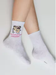 Женские хлопковые носки happy с рисунками 607 светло-серый, , 36-39 (23-25), CONTE ELEGANT, - 1