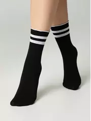 Удлиненные носки с волнистой резинкой в полоску fantasy nero-bianco, , 36-38 (23-25), CONTE ELEGANT, - 3