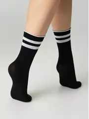 Удлиненные носки с волнистой резинкой в полоску fantasy nero-bianco, , 36-38 (23-25), CONTE ELEGANT, - 4