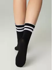 Удлиненные носки с волнистой резинкой в полоску fantasy nero-bianco, , 36-38 (23-25), CONTE ELEGANT, - 6