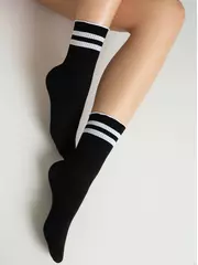 Удлиненные носки с волнистой резинкой в полоску fantasy nero-bianco, , 36-38 (23-25), CONTE ELEGANT, - 2