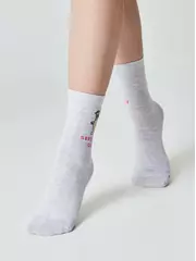 Женские хлопковые носки happy с рисунками 607 светло-серый, , 36-39 (23-25), CONTE ELEGANT, - 2