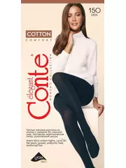 Теплые хлопковые колготки cotton 150 den nero, , 4, CONTE ELEGANT, - 1
