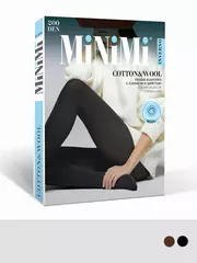 Женские теплые колготки minimi cotton&wool 200 moka, , 2, MINIMI, - 2