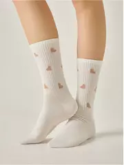 Хлопковые удлиненные носки conte active 708 молочный, , 36-38 (23-25), CONTE ELEGANT, - 1