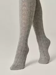 Тёплые ажурные колготки conte ajour 300 grey, , 2, CONTE ELEGANT, - 4