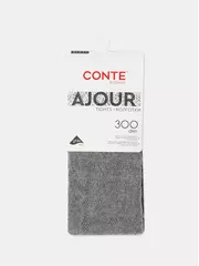 Тёплые ажурные колготки conte ajour 300 grey, , 2, CONTE ELEGANT, - 2