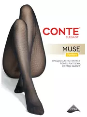 Колготки с ажурным геометрическим узором muse nero, , 3, CONTE ELEGANT, - 1