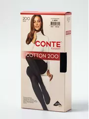 Колготки женские хлопковые conte cotton 200 nero, , 4, CONTE ELEGANT, - 1