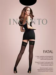 Чулки с кружевной резинкой и имитацией шва incanto fatal nero, , 3, INCANTO, - 1
