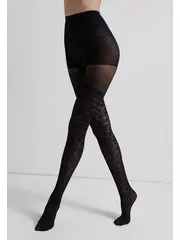 Колготки женские с имитацией чулок и цветочным узором flirt nero, , 2, CONTE ELEGANT, - 3