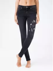 Моделирующие женские джинсы из премиального денима с вышивкой con-100 черный, , 170-94/S, CONTE ELEGANT, - 2