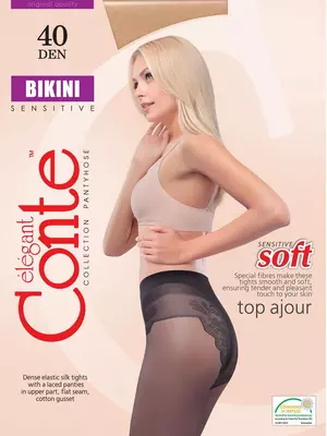 Колготки женские с имитацией ажурного нижнего белья bikini 40 den, , 2, CONTE ELEGANT, - 1