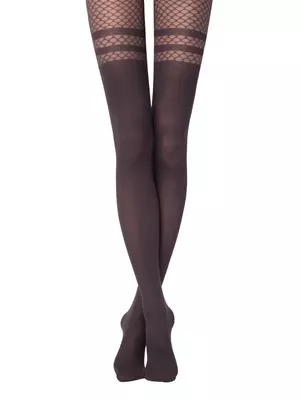 Колготки женские в крупную сетку с имитацией гольфинов impulse grafit, , 2, CONTE ELEGANT, - 1