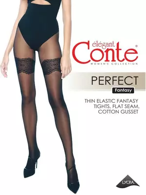 Фантазийные колготки с имитацией ажурных чулок perfect grafit, , 2, CONTE ELEGANT, - 1