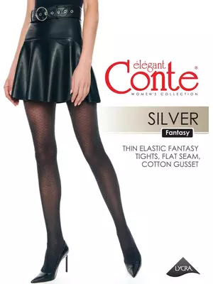 Колготки женские с сияющим ажурным рисунком «соты» silver nero, , 5, CONTE ELEGANT, - 1