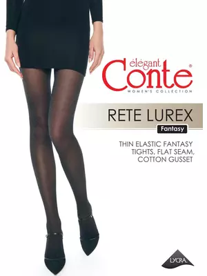 Сияющие женские колготки с имитацией мелкой сетки rete lurex nero, , 3, CONTE ELEGANT, - 1