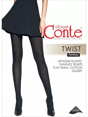 Колготки женские conte twist с ажурным геометрическим рисунком «ромбы» nero, , 4, CONTE ELEGANT, - 1