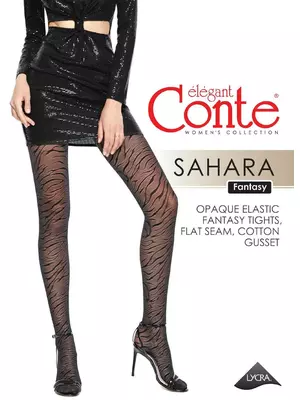 Колготки женские с анималистичным ажурным переплетением sahara nero, , 2, CONTE ELEGANT, - 1