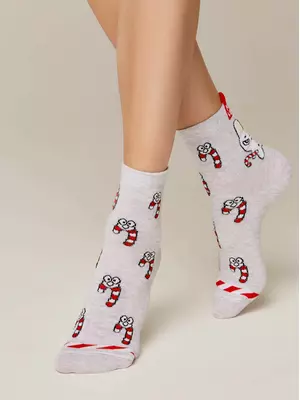 Женские новогодние носки с люрексом new year 907 светло-серый, , 36-39 (23-25), CONTE ELEGANT, - 1