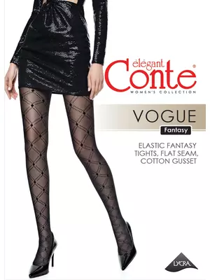 Колготки женские в ромбы с эффектом мелкой сетки fantasy vogue nero, , 2, CONTE ELEGANT, - 1