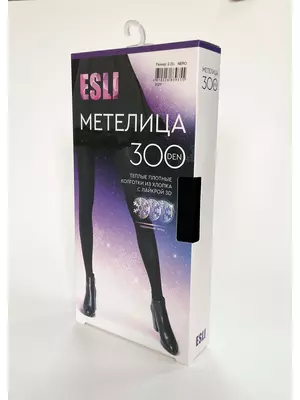 Теплые женские колготки из хлопка esli метелица ml300 nero, , 4, ESLI, - 1