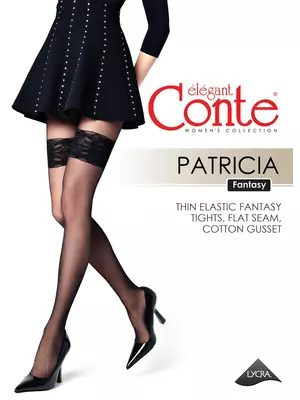 Колготки женские с имитацией ажурных чулок patricia fantasy nero, , 2, CONTE ELEGANT, - 1