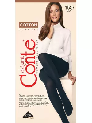 Теплые хлопковые колготки cotton 150 den nero, , 3, CONTE ELEGANT, - 1