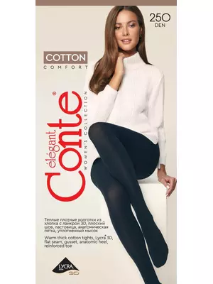 Колготки женские conte cotton 250 nero, , 3, CONTE ELEGANT, - 1