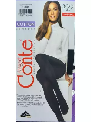 Колготки женские conte cotton 300 nero, , 4, CONTE ELEGANT, - 1