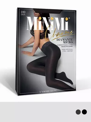 Колготки из микрофибры с кружевным поясом minimi diamante micro 100 nero, , 2, MINIMI, - 1