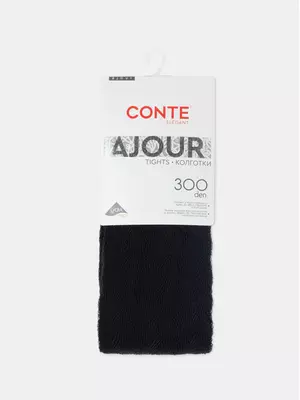 Тёплые ажурные колготки conte ajour 300 nero, , 3, CONTE ELEGANT, - 1