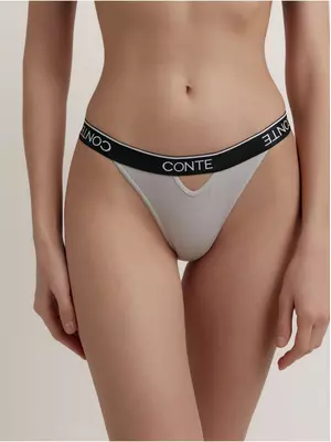 Трусы женские «танга» с фигурным вырезом black&white lta 2246 grey, , 90/XS, CONTE ELEGANT, - 1