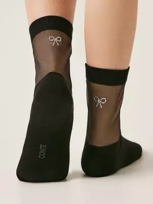 Носки со вставкой из прозрачной сетки и стразами conte classic 683 черный, , 39-41 (25-27), CONTE ELEGANT, - 1