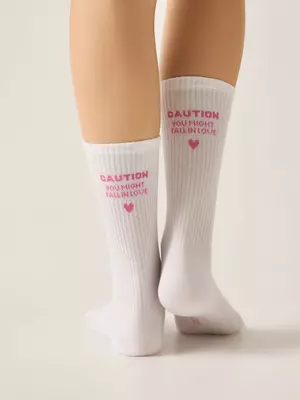 Удлиненные носки c надписью "caution" active 709 белый, , 36-38 (23-25), CONTE ELEGANT, - 1