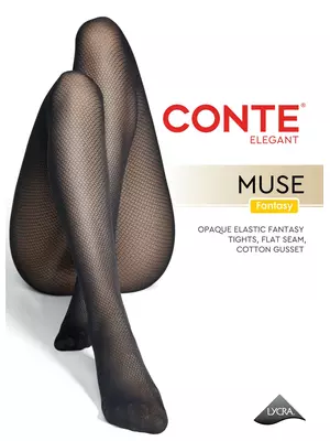 Колготки с ажурным геометрическим узором muse nero, , 4, CONTE ELEGANT, - 1