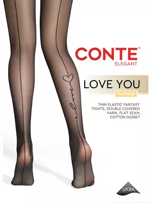 Колготки с имитацией шва и надписью «love» fantasy love you nero, , 4, CONTE ELEGANT, - 1