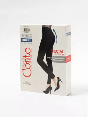 Фактурные женские джеггинсы с высокой посадкой ideal lux royal black, , 164-90/XS, CONTE ELEGANT, - 1