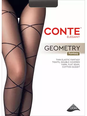 Колготки с имитацией шнуровки fantasy geometry nero, , 3, CONTE ELEGANT, - 1
