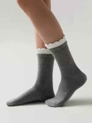 Носки в рубчик с резинкой «пикот» conte classic 967 серый, , 36-39 (23-25), CONTE ELEGANT, - 1