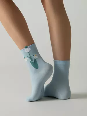 Удлинённые женские носки с пикотом «подснежник» conte classic 1138 светло-голубой, , 36-39, CONTE ELEGANT, - 1