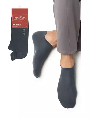 Мужские укороченные носки из хлопка omsa active 113 grigio scuro, , 42-44 (27-29), OMSA, - 1
