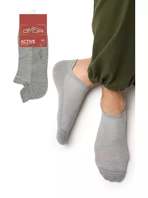 Мужские укороченные носки из хлопка omsa active 113 grigio melange, , 39-41 (25-27), OMSA, - 1